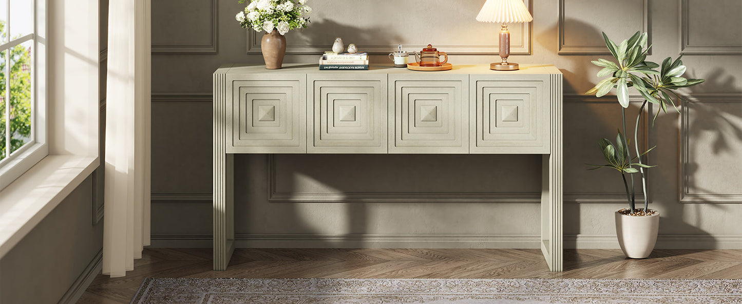 Geometric Carved Console Table with 3 Soft-Close Drawers