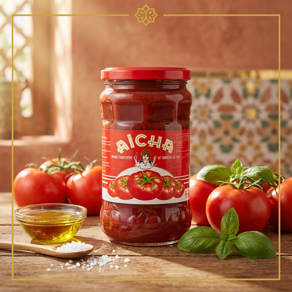 Aicha Double Concentrated Tomato Paste 720ml – Premium Moroccan Quality Glass Jar
