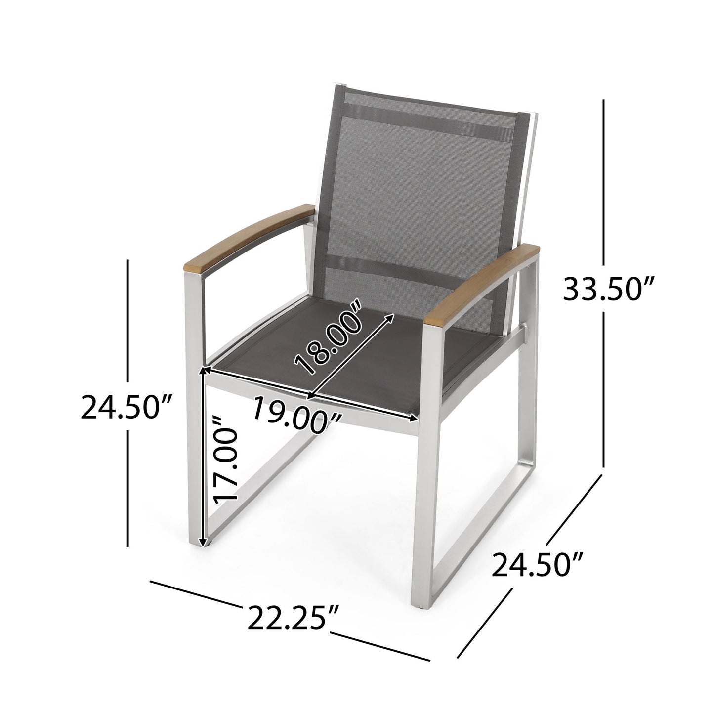 Poetic Outdoor Dining Chair With Faux Wood Arms And Aluminum Frame (Set of 2) - Gray