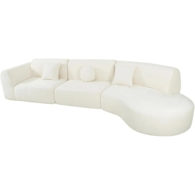 Curved Polyester Sectional Sofa Set, 7 Seat Chaise Lounge, 3 Pillows, Fully Assembled