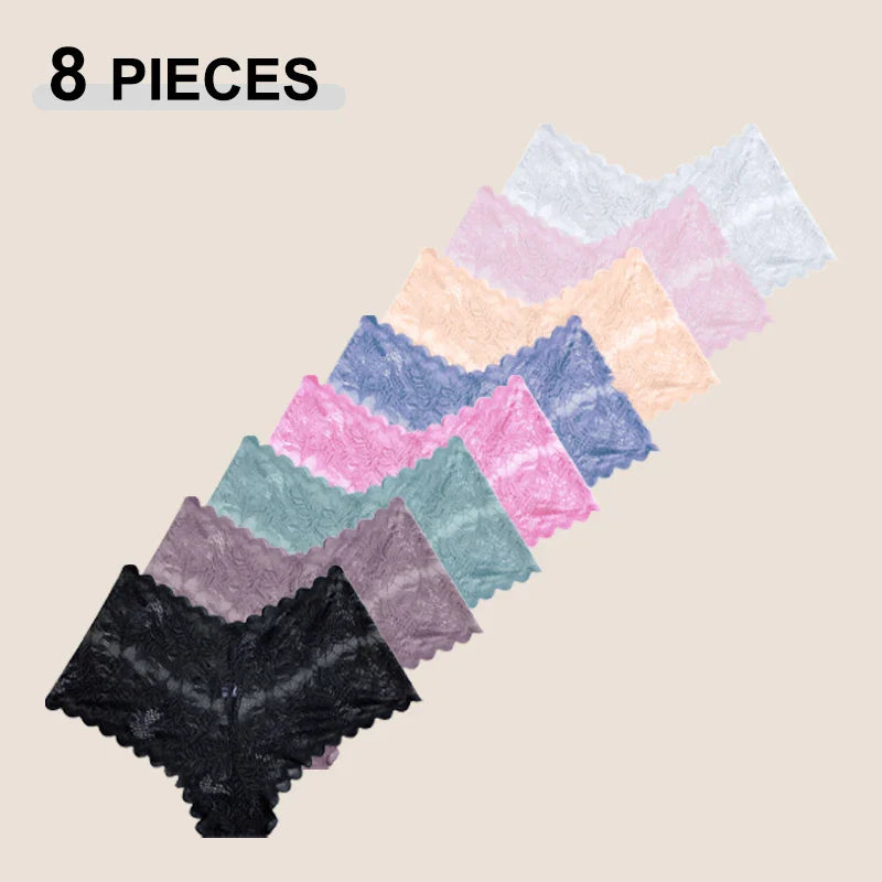 8PCS/Set Women Floral Lace Boy shorts, Female Transparent Girls Intimates Lingerie.