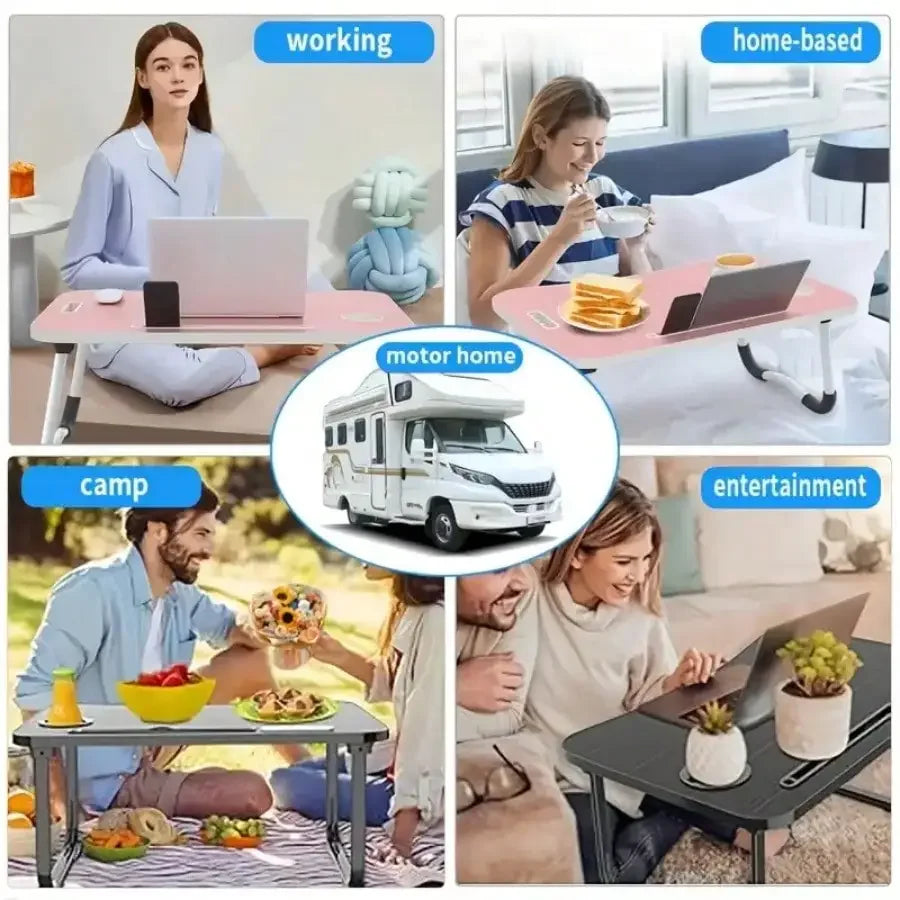 Foldable Laptop Desk with Cup Holder and Tablet Slot