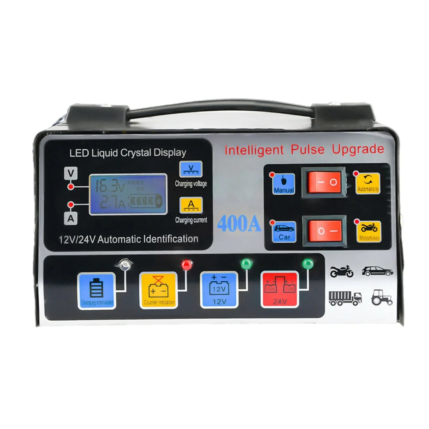 Metal Car Battery Charger 12V24V 220W Full Automatic Car Battery Charger High Power Fast Charger.
