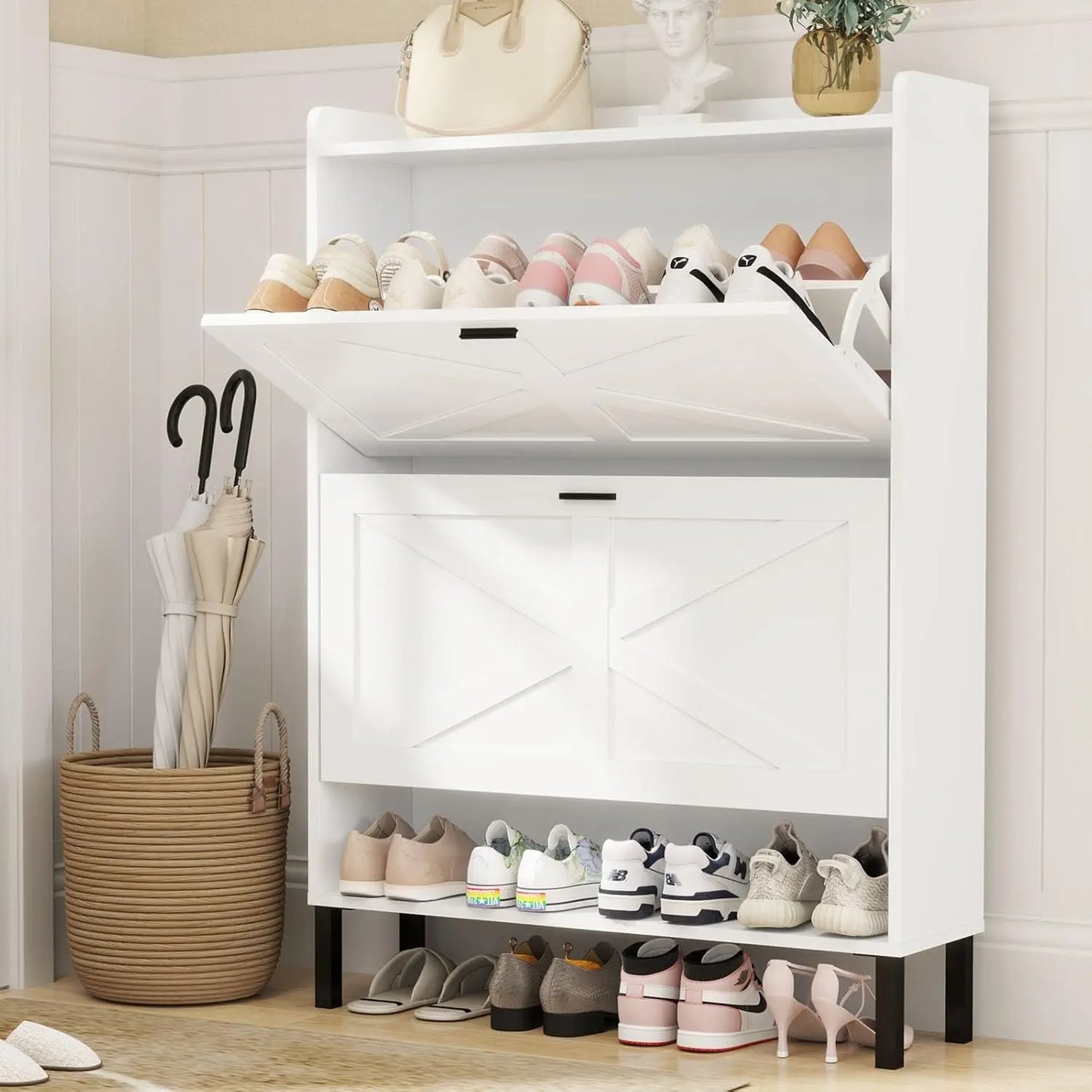 Shoe Cabinet for 24 Pairs, Fits Size 13, Freestanding Shoe Rack.