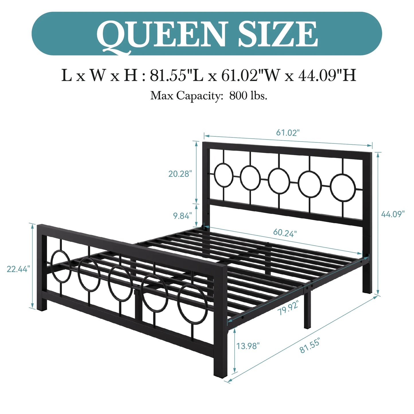 Metal Platform Bed Frame with Vintage Design Headboard and FootboardUnder-Bed Storage