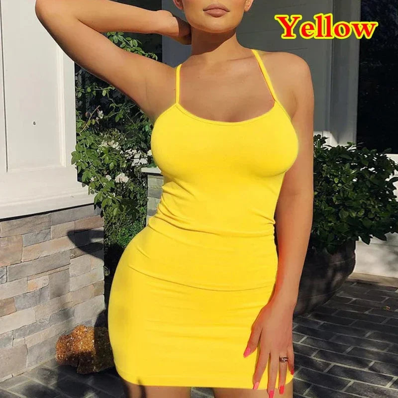 Summer Spaghetti Strap Mini Dress, 2025 Women Sexy Party Dresses.