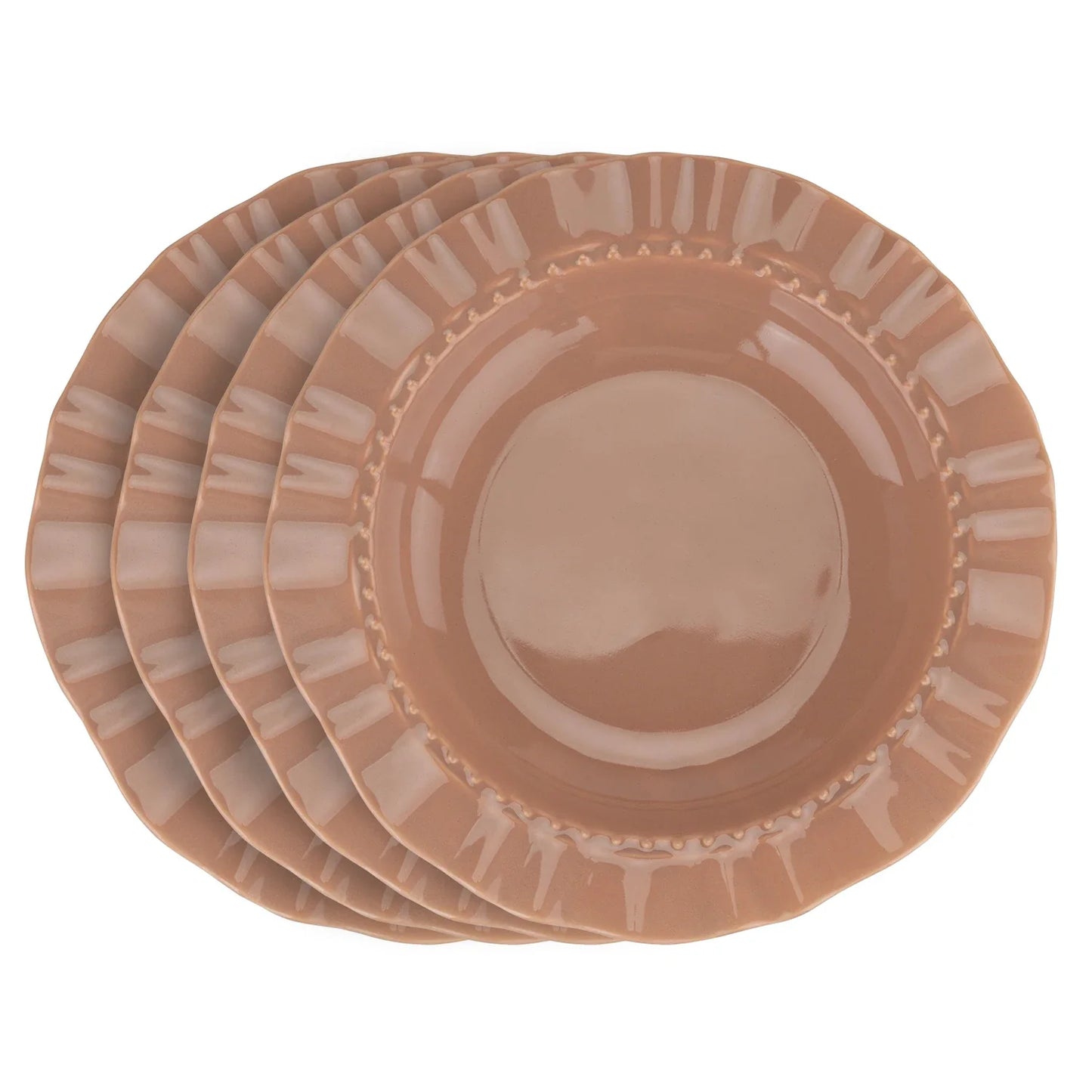 4pcs Multi-Color Ceramic Plate Set Ripple-Edge