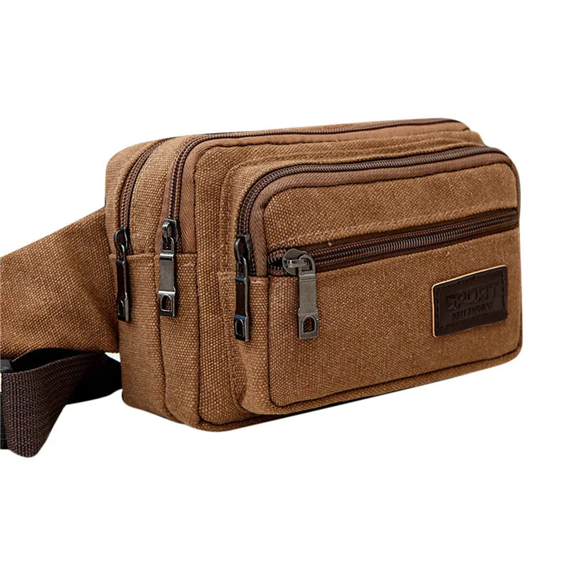 New 4-Zipper Pocket Men Waist Bag Durable Hiking Belt.
