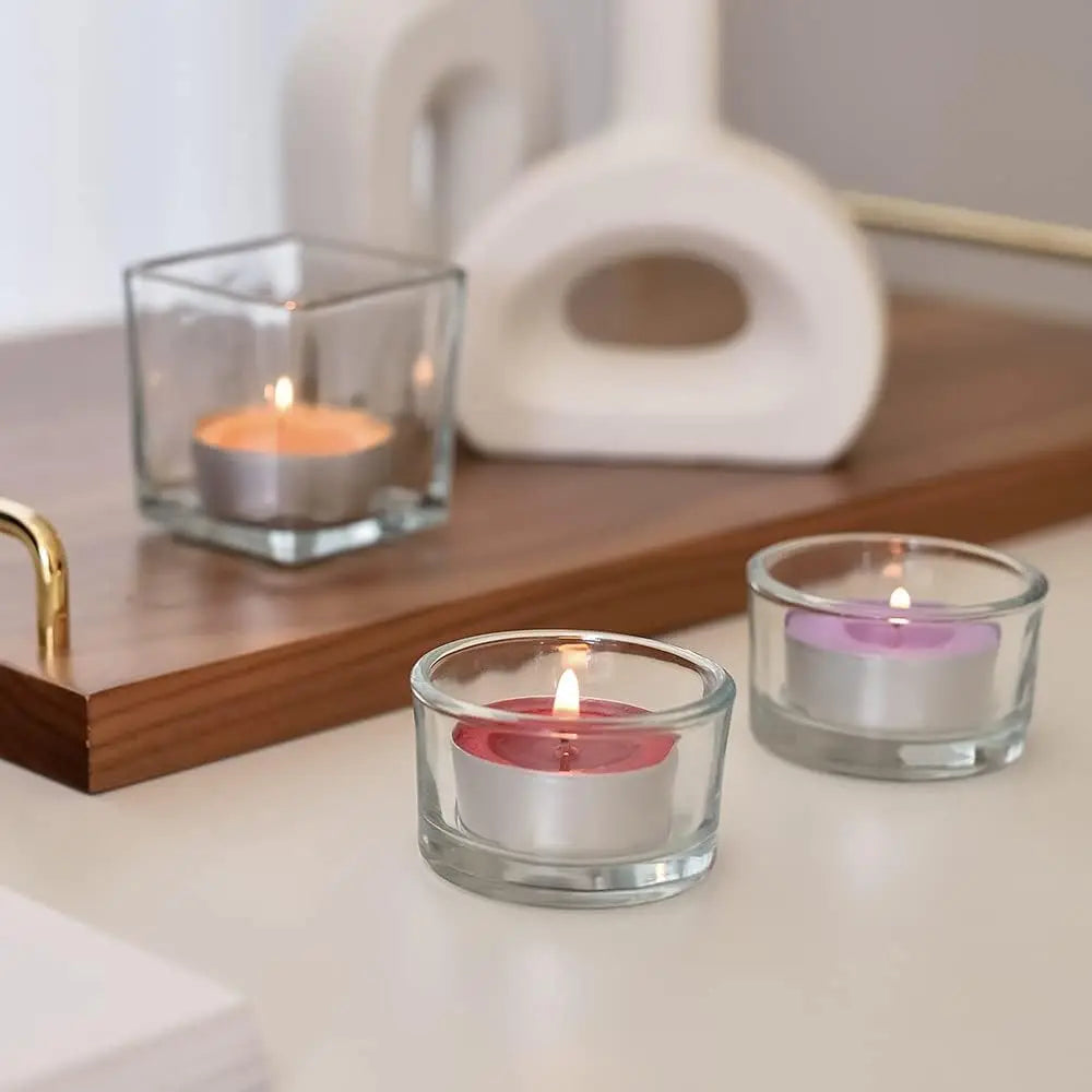 Air Fusion 100 Count Tea Lights Candles Purple Lavender & Vanilla Scented 2.5 Hours Smoke-free Drip-free.
