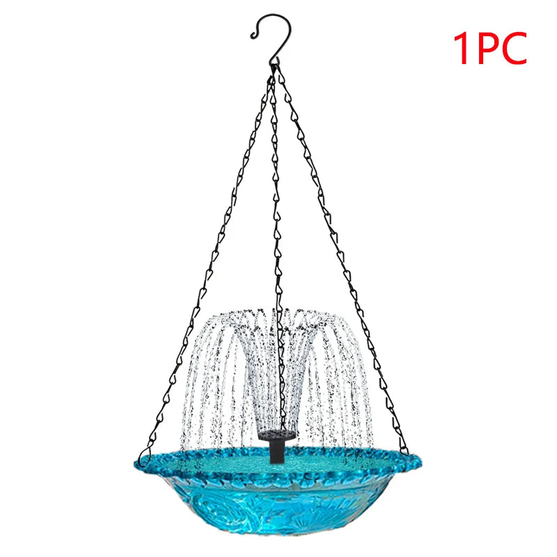Hanging Bird Bath Fountain Drinking Feeder Bowl, Spray Nozzles Fountain