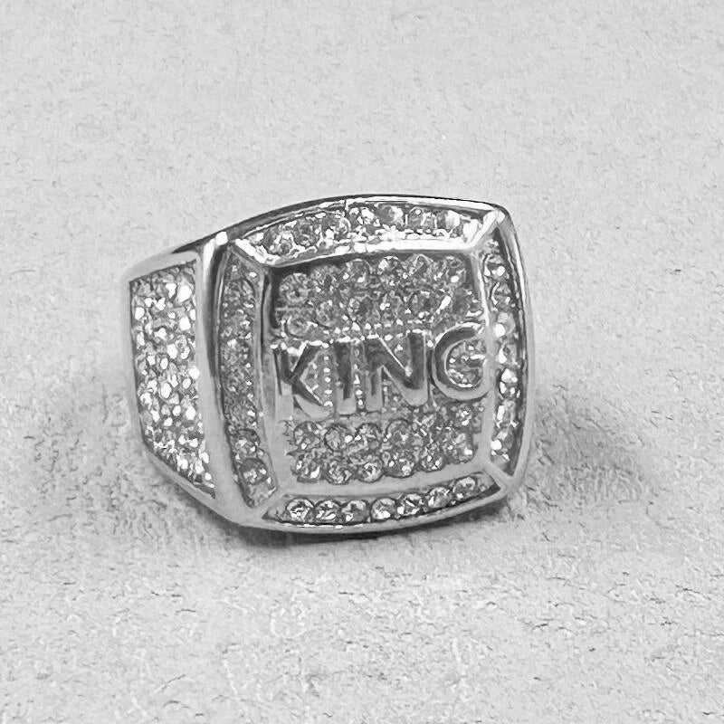 Hip Hop full rhinestone 316L, Stainless Steel Gold color King Rings for Men.