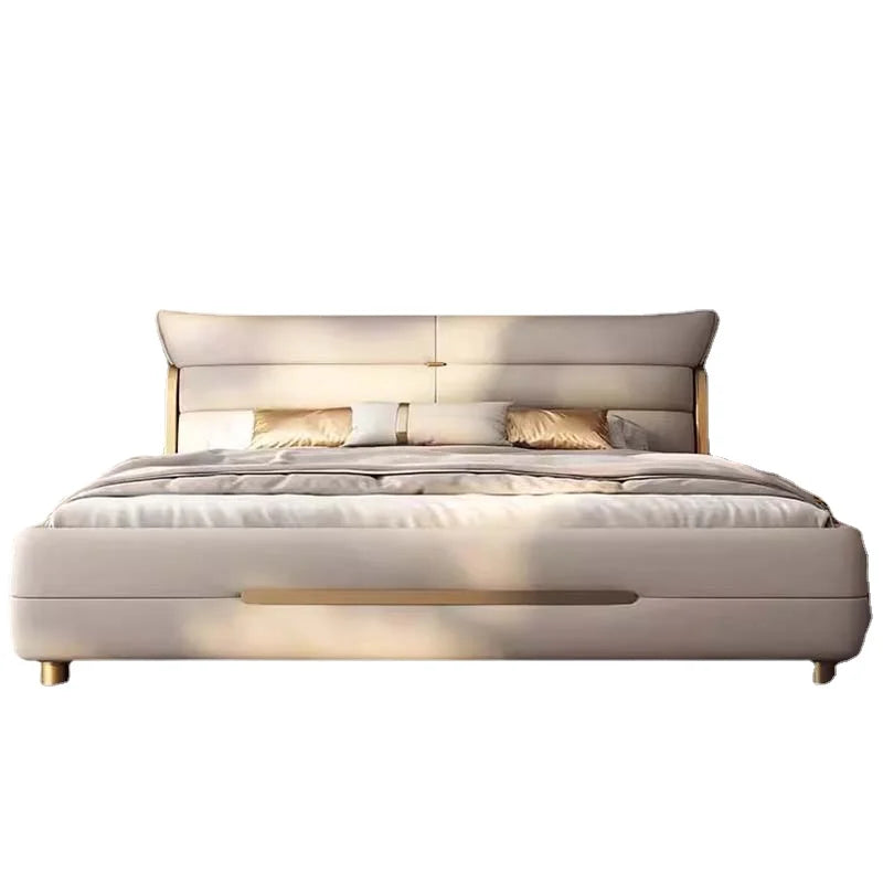Modern Aesthetic Bed, Multifunction Organizer, King Size Double Bed Storage Space.