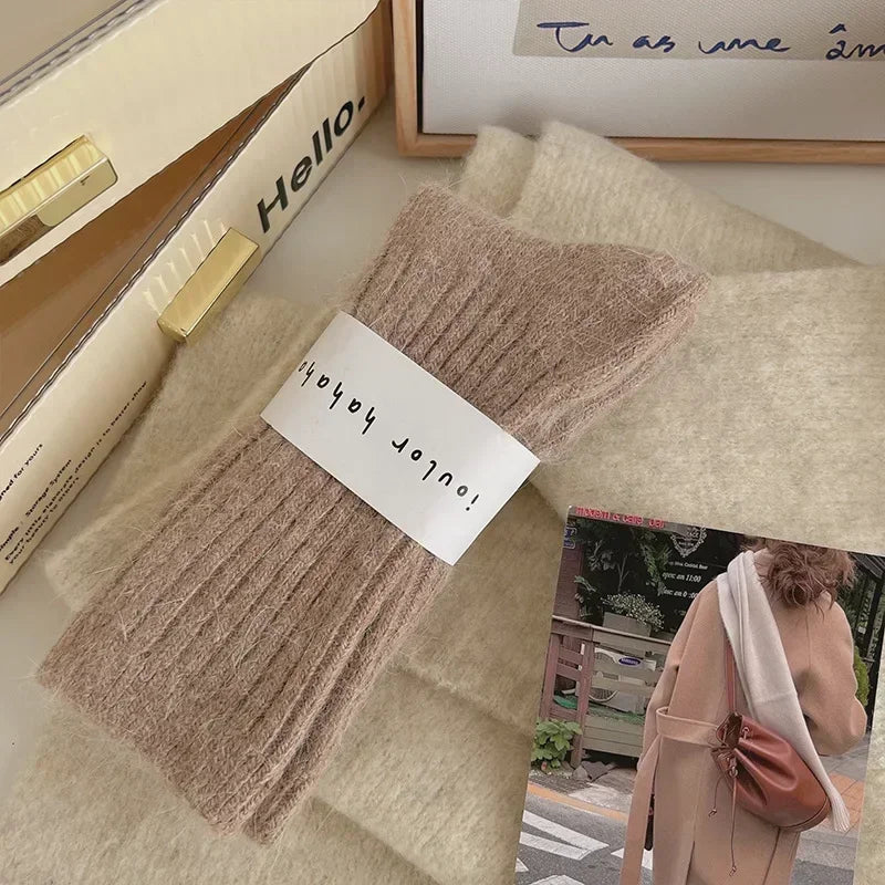 Thick Warm Women's Cashmere Wool Socks Solid Color Long Sox for Ladies