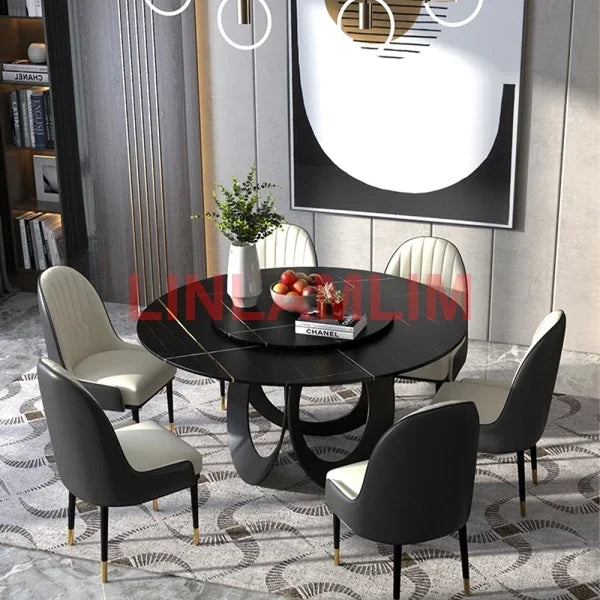 Linlamlim Dining Room furniture, sintered stone Table Set Featuring Leather Chairs.