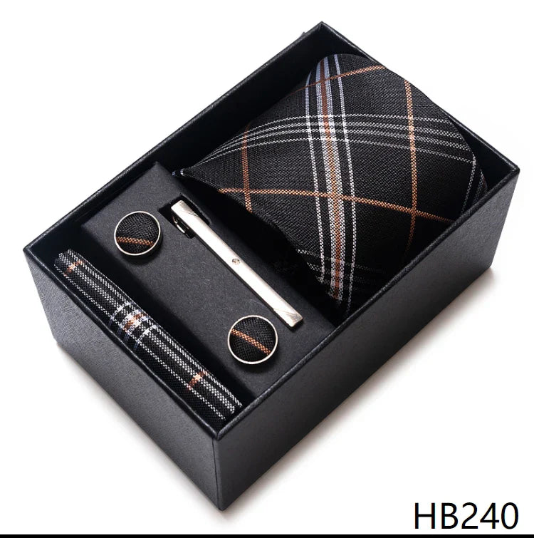 8 cm Wide Tie Sets Blue Solid Men's Neck Tie Handkerchief Cufflinks Clip Gift Silk Handmade