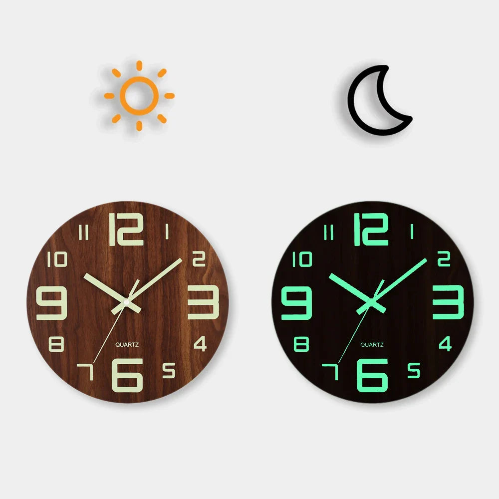 12 Inch Luminous Wall Clock Non Ticking With Night Light