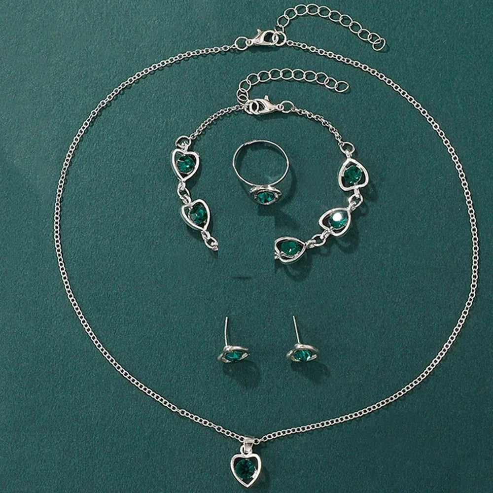 Women Fashion Watches Heart Rhinestone, Ring ,Necklace ,Earring Jewelry Set.