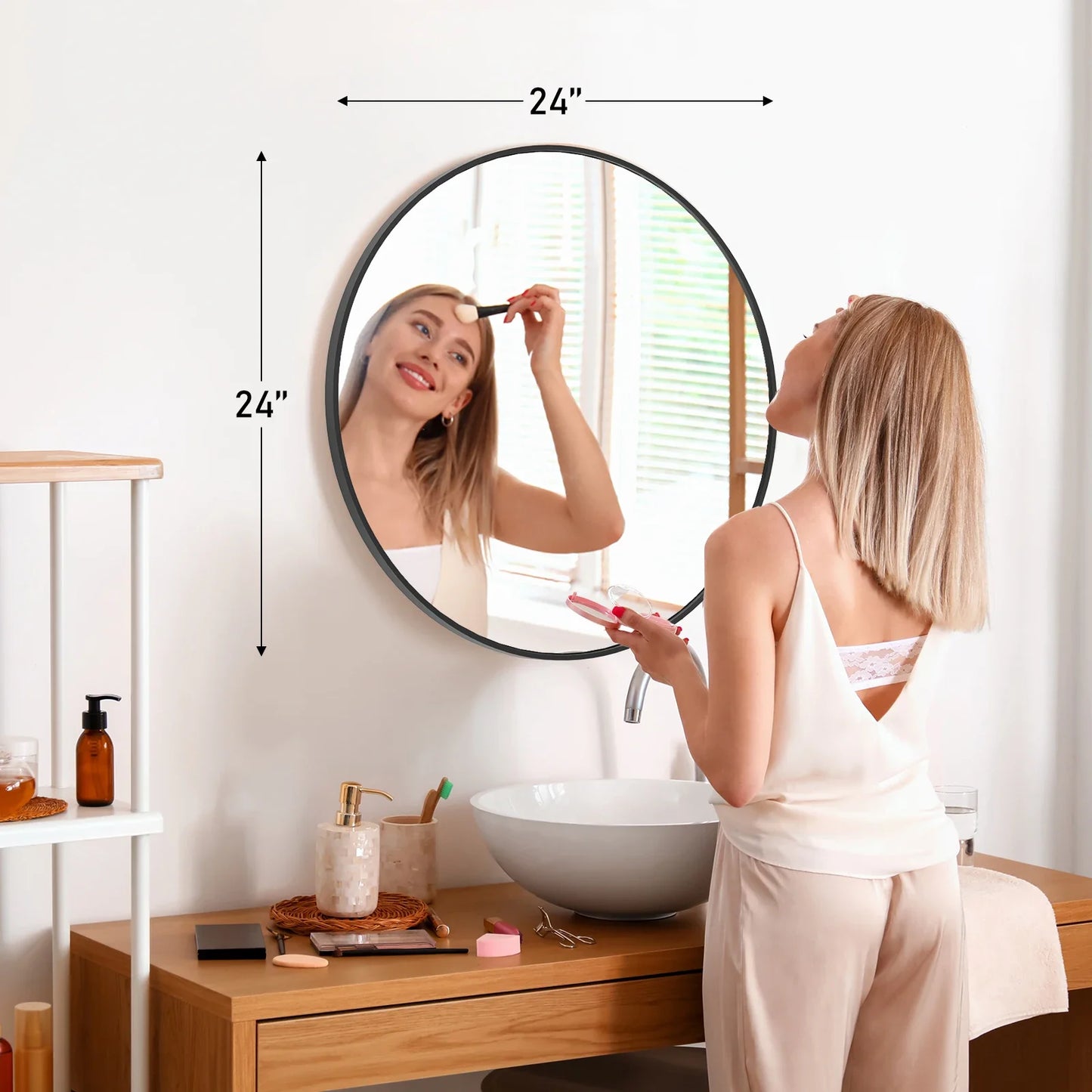 Large Gold Round Vanity Framed Mirror for Wall Metal Framed 30 Inch Mirror Tempered Glass