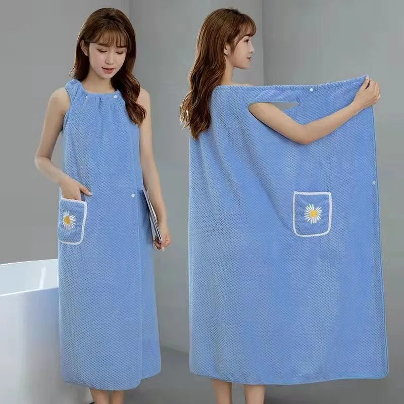 Bath Towel Women Wearable Wrap Polyester Skirt Washable Bathrobe.
