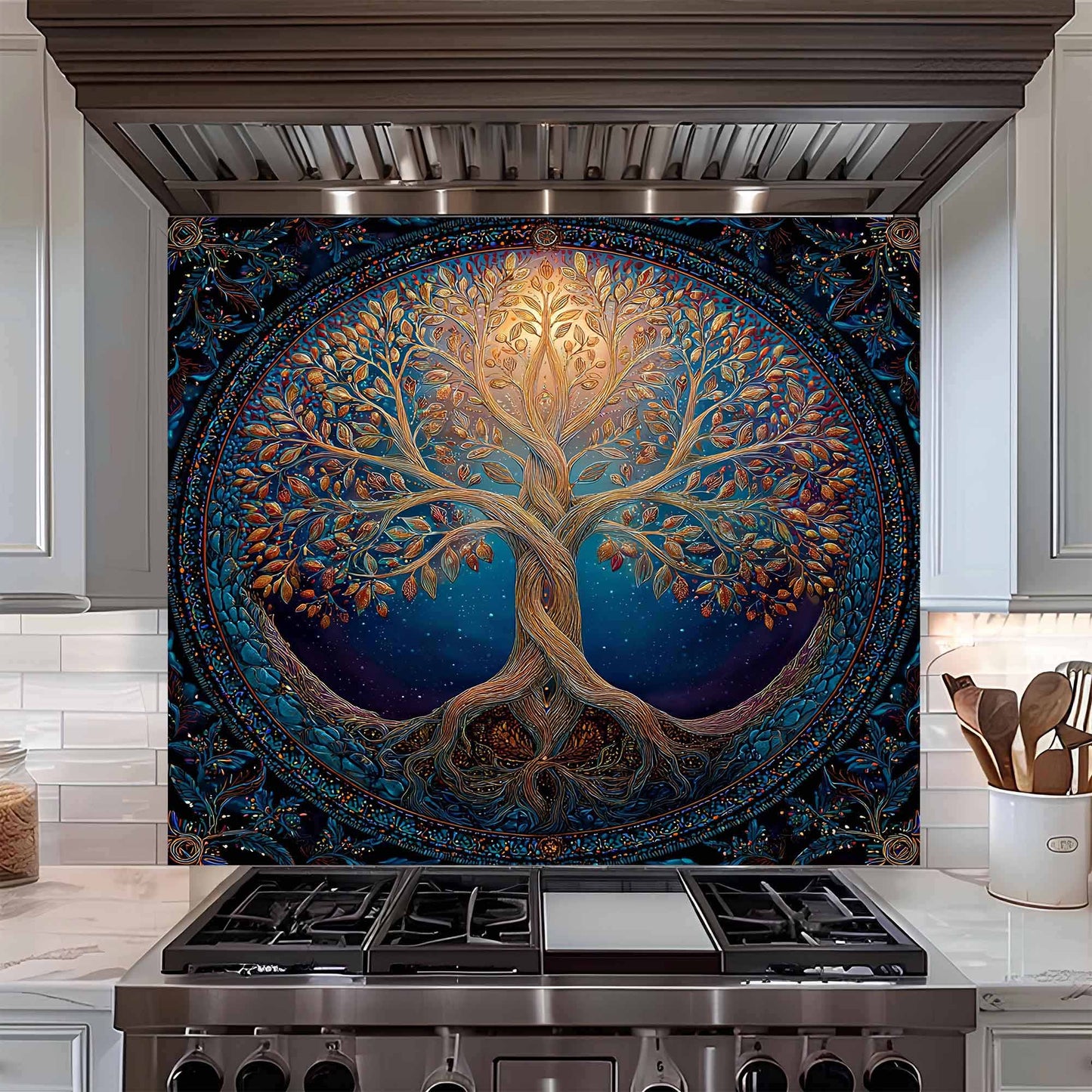 Celestial Tree of Life Kitchen Backsplash - Tempered Glass Backsplash