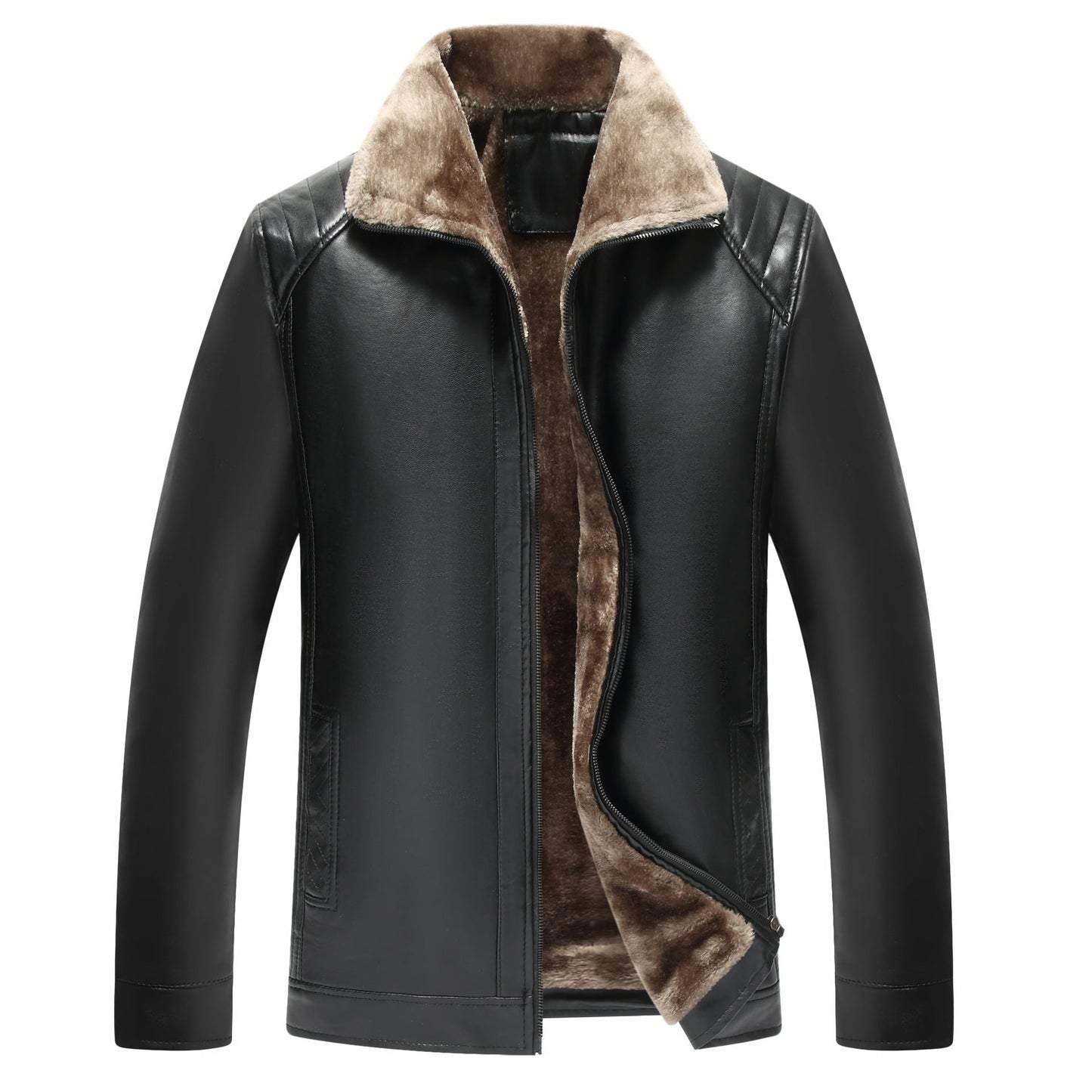 Middle-aged And Elderly Men's Fur-lined Leather Jacket