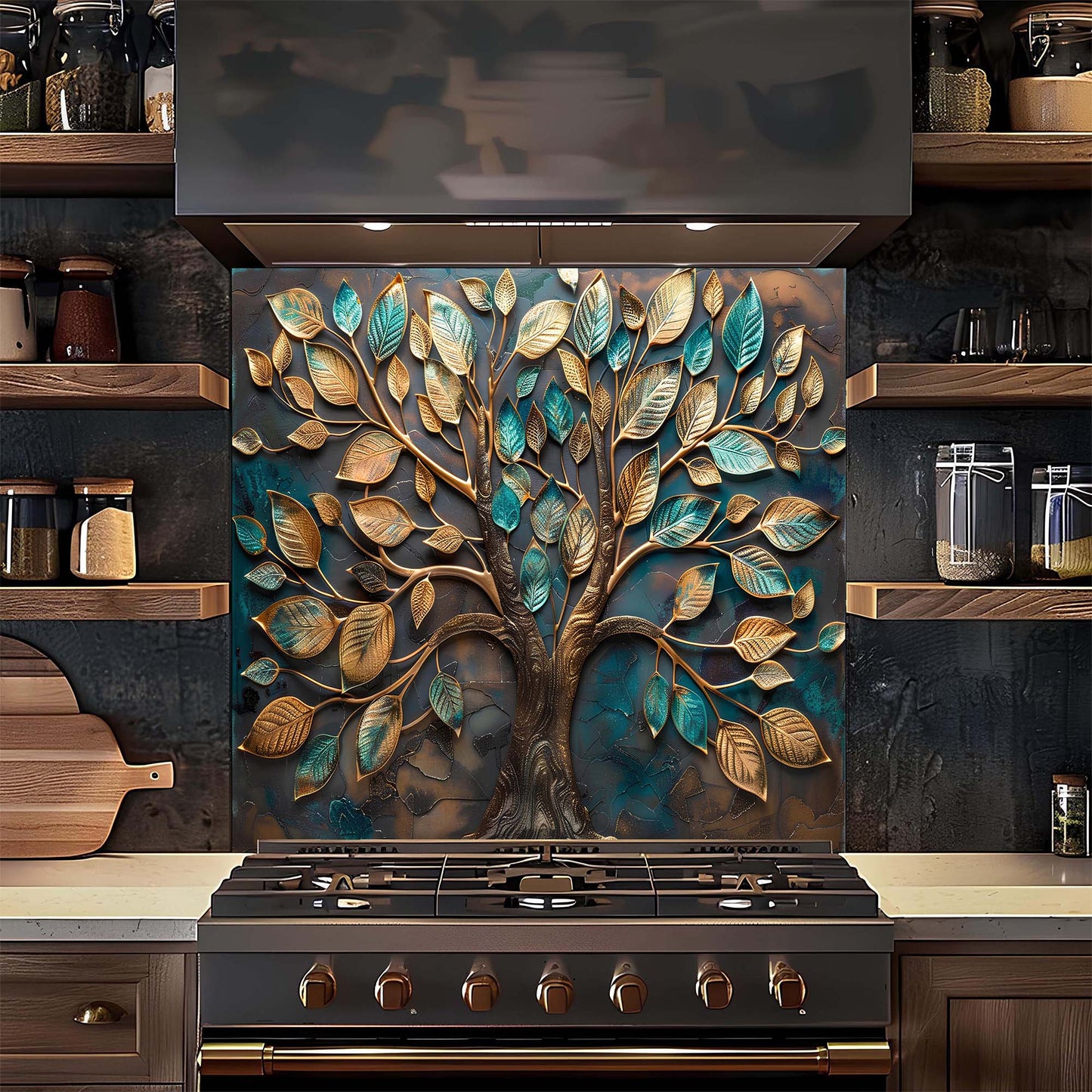 Custom Kitchen Backsplash – Golden Grove Tempered Glass Stove Backsplash