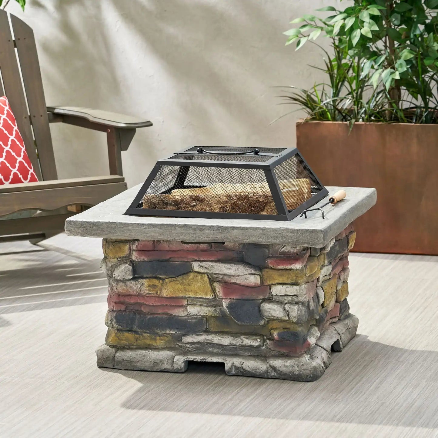 Outdoor Wood Burning Magnesium Oxide Fire Pit with Lid