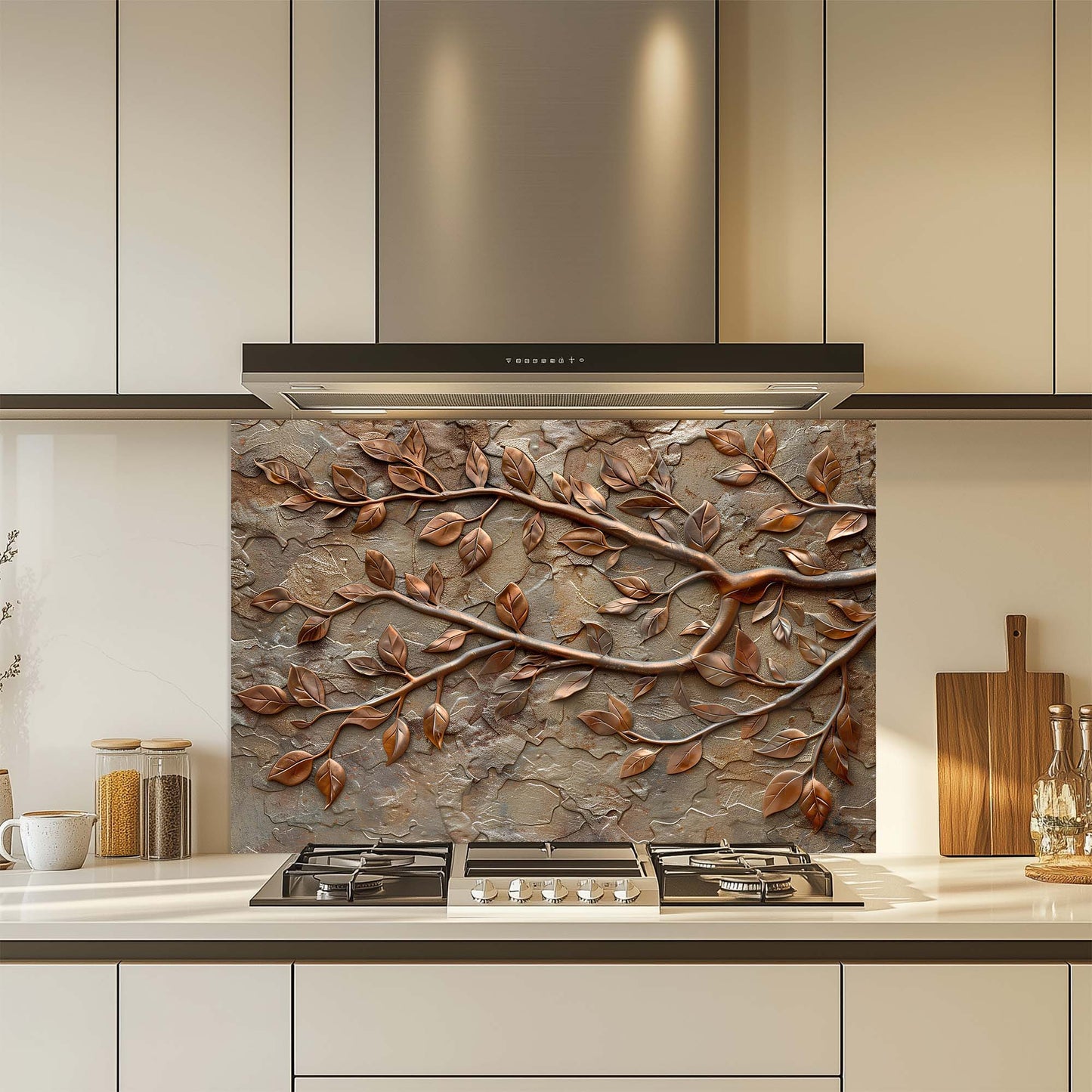Copper Vine – Tempered Glass Backsplash for Kitchen – Copper Look Glass Backsplash