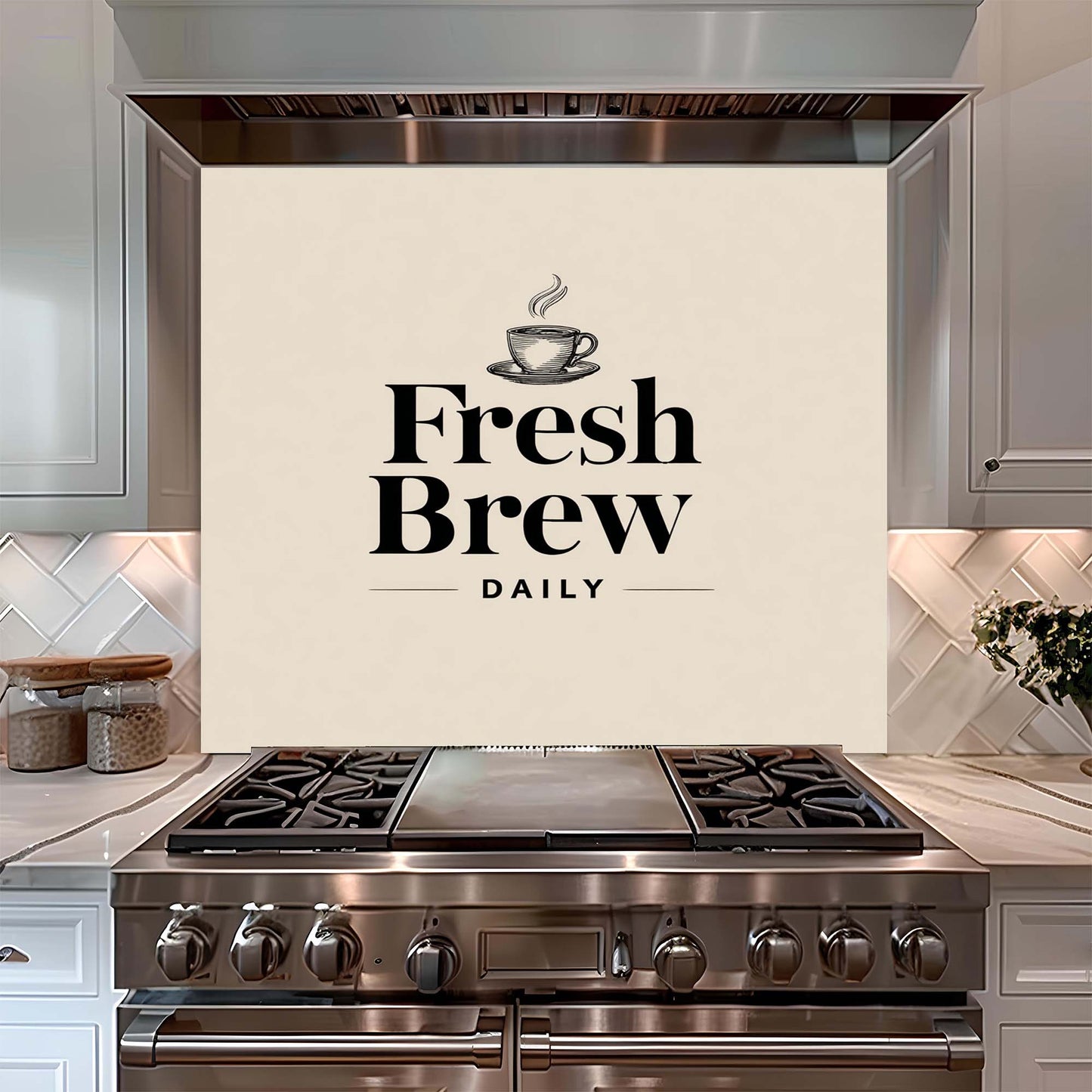 Fresh Brew Daily – Tempered Glass Backsplash for Kitchen – Coffee Lover Splashback