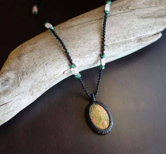 Unakite Macrame Necklace | Vision Stone | Unisex Healing Crystal