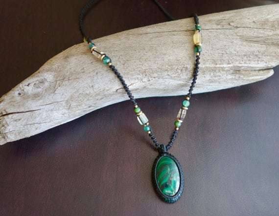 Green Malachite Macrame Necklace | Intense Amplification Healing Crystal