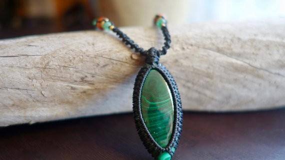 Green Malachite Macrame Necklace | Intense Amplification Healing Crystal