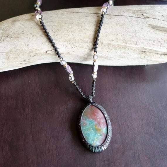 Long Fancy Jasper Macrame Necklace | Stone of Relaxation | Unisex, Healing Crystal Jewelry