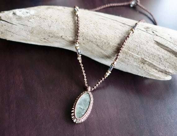 Moss Agate Macrame Necklace | Stone of Prosperity | Micro-Macrame | Unisex, Healing Crystal Jewelry