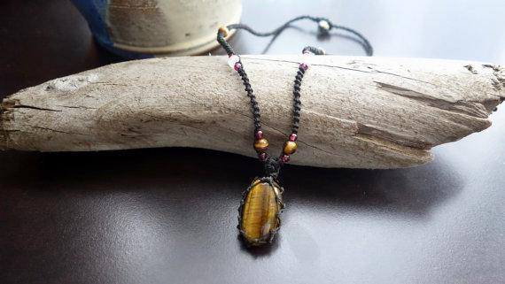 Tiger Eye Macrame Necklace | Stone for Protection | Unisex Healing Crystal | Micro Macrame