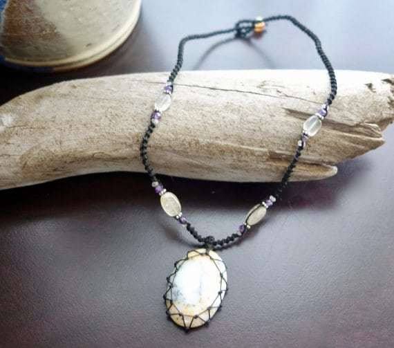 Tree Agate Macrame Necklace | Stone of Abundance | Micro-Macrame | Unisex, Healing Crystal Jewelry
