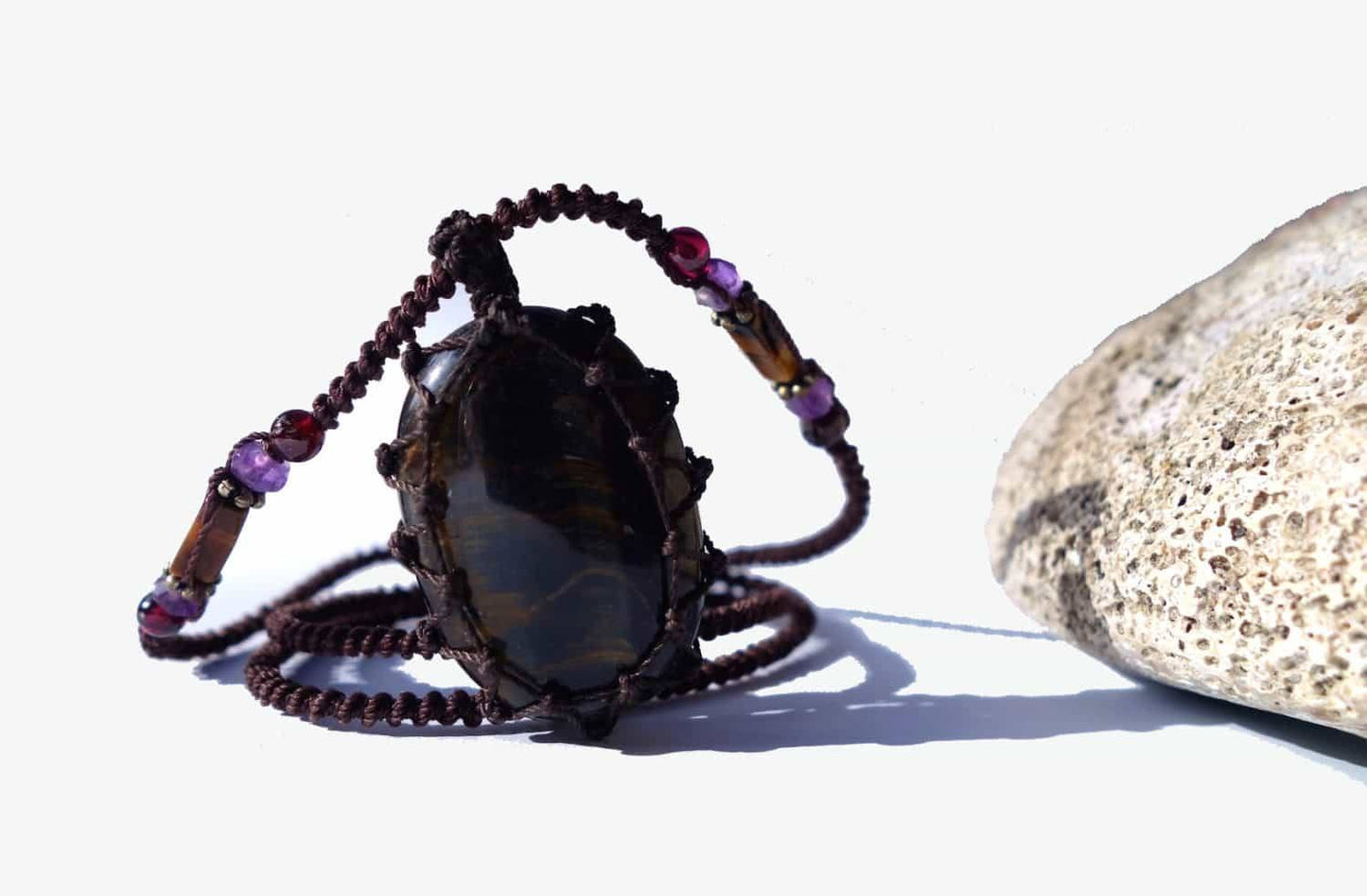 Tiger Eye Macrame Necklace | Stone for PROTECTION | Unisex Healing Crystal