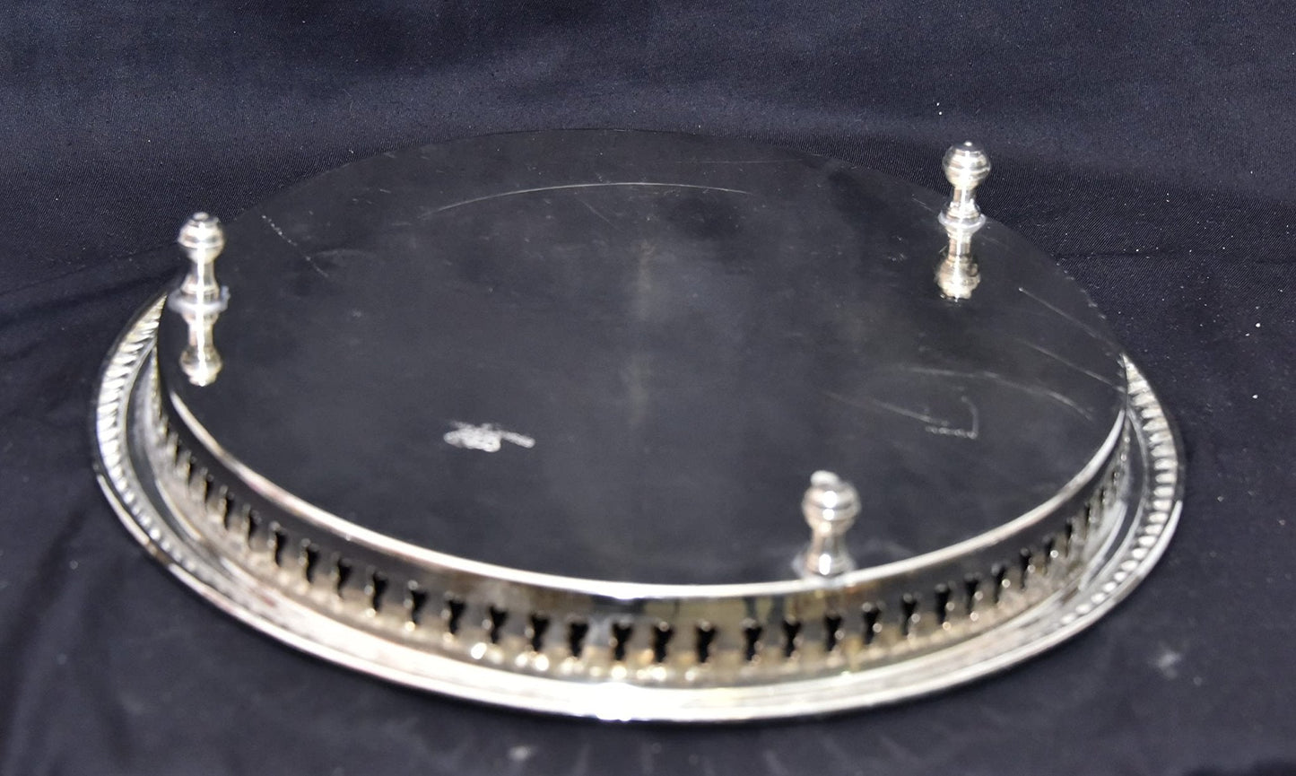 Moroccan 10.2 Inch Handmade Serving Brass Tea Tray Silver Plated Handcrafted Plate Fez Morocco
