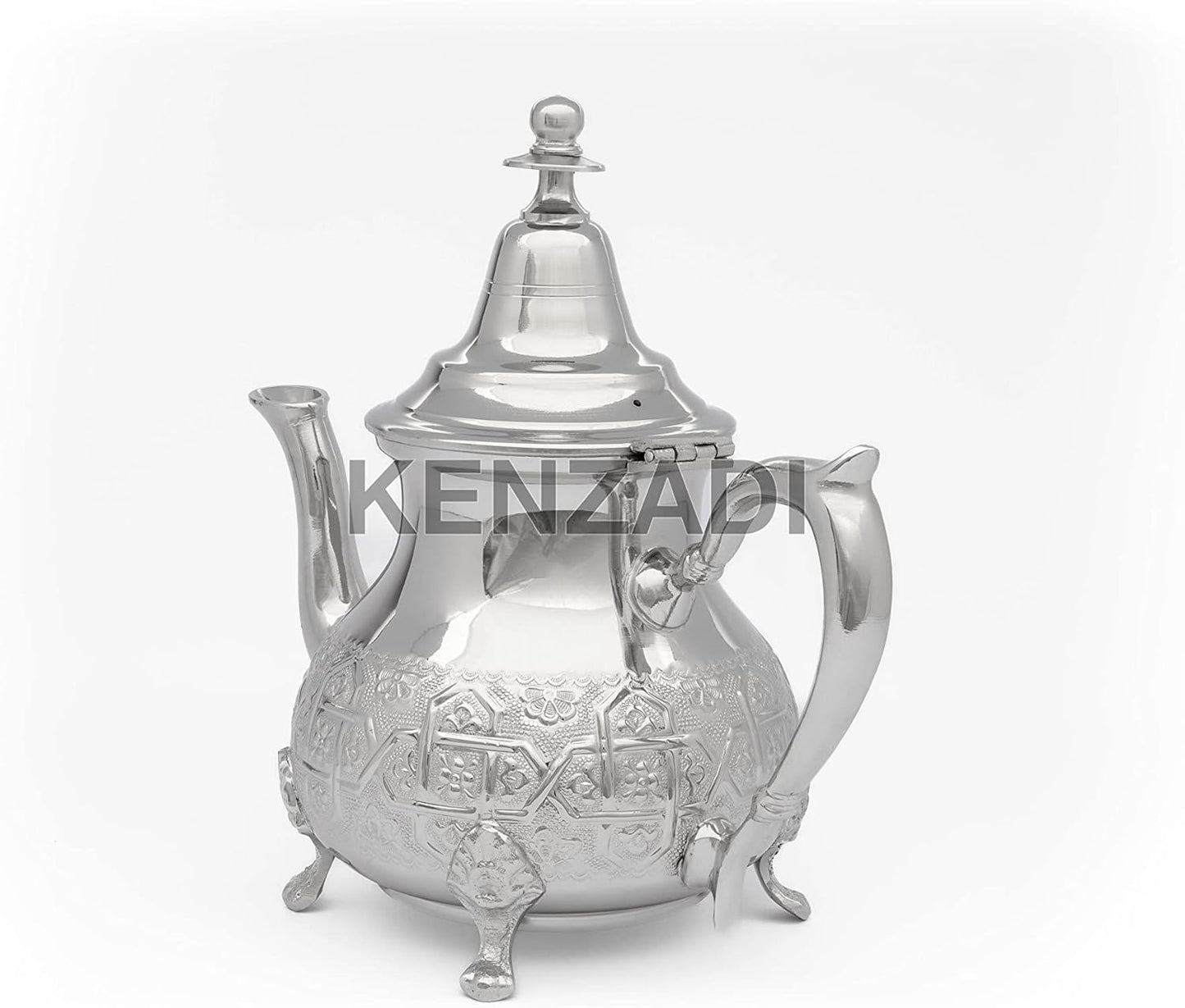 Moroccan 8 Cups Tea Pot Handmade Serving Medium Brass Silver Platted Teapot Hand Carved In Fes Morocco