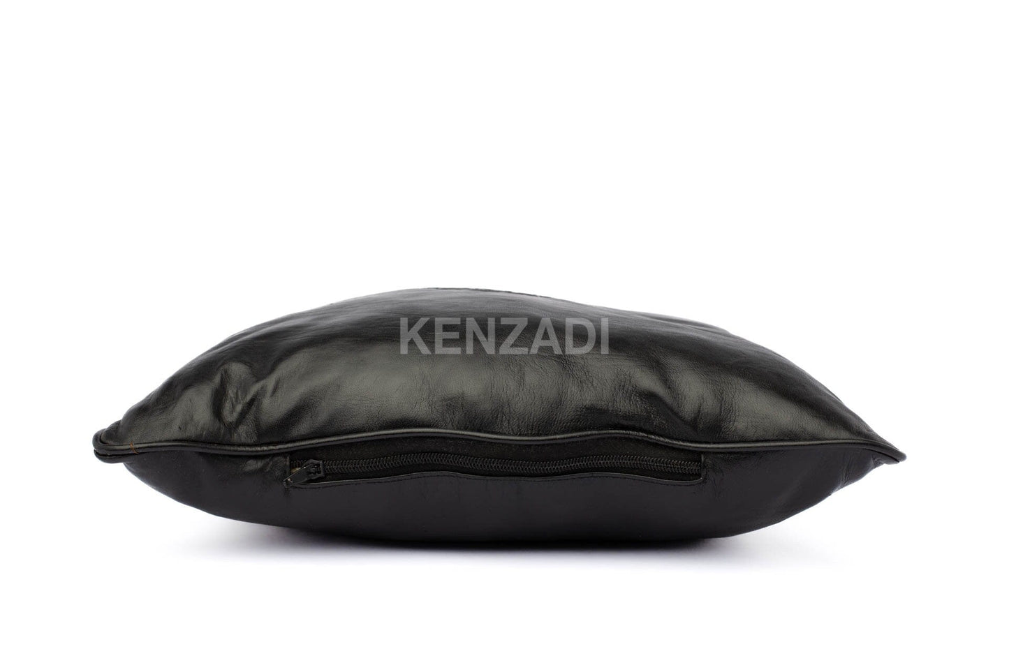 Moroccan Stuffed Leather Pillow, Black traditional Throw Pillow Case by MyPoufs.com