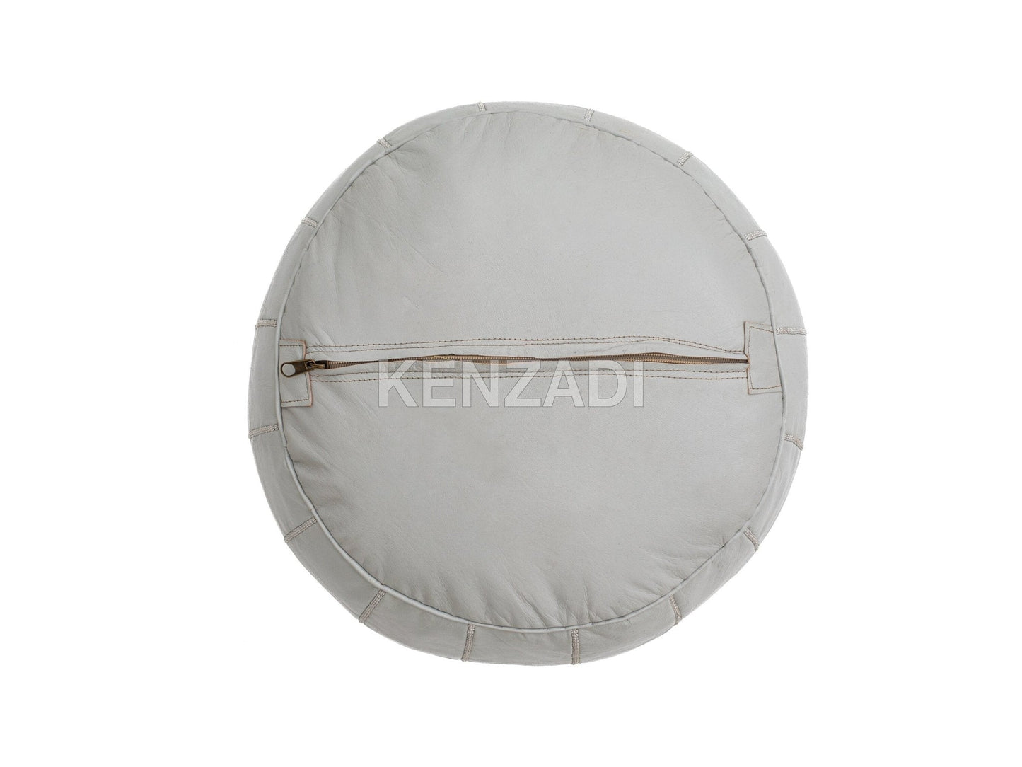 Moroccan leather Pouf, round Pouf, berber Pouf, Grey Pouf with Grey embroidery by MyPoufs.com