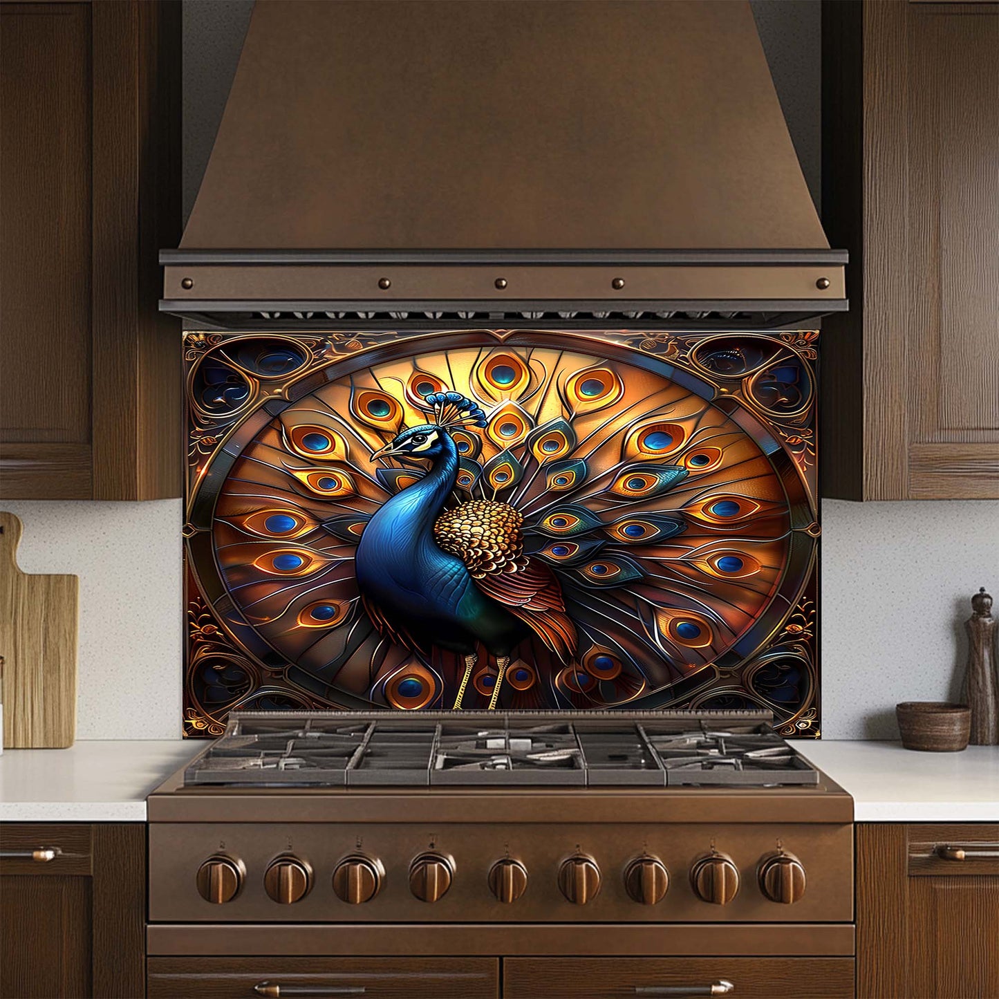 Royal Bloom – Tempered Glass Backsplash for Kitchen Stove | Majestic Peacock Backsplash