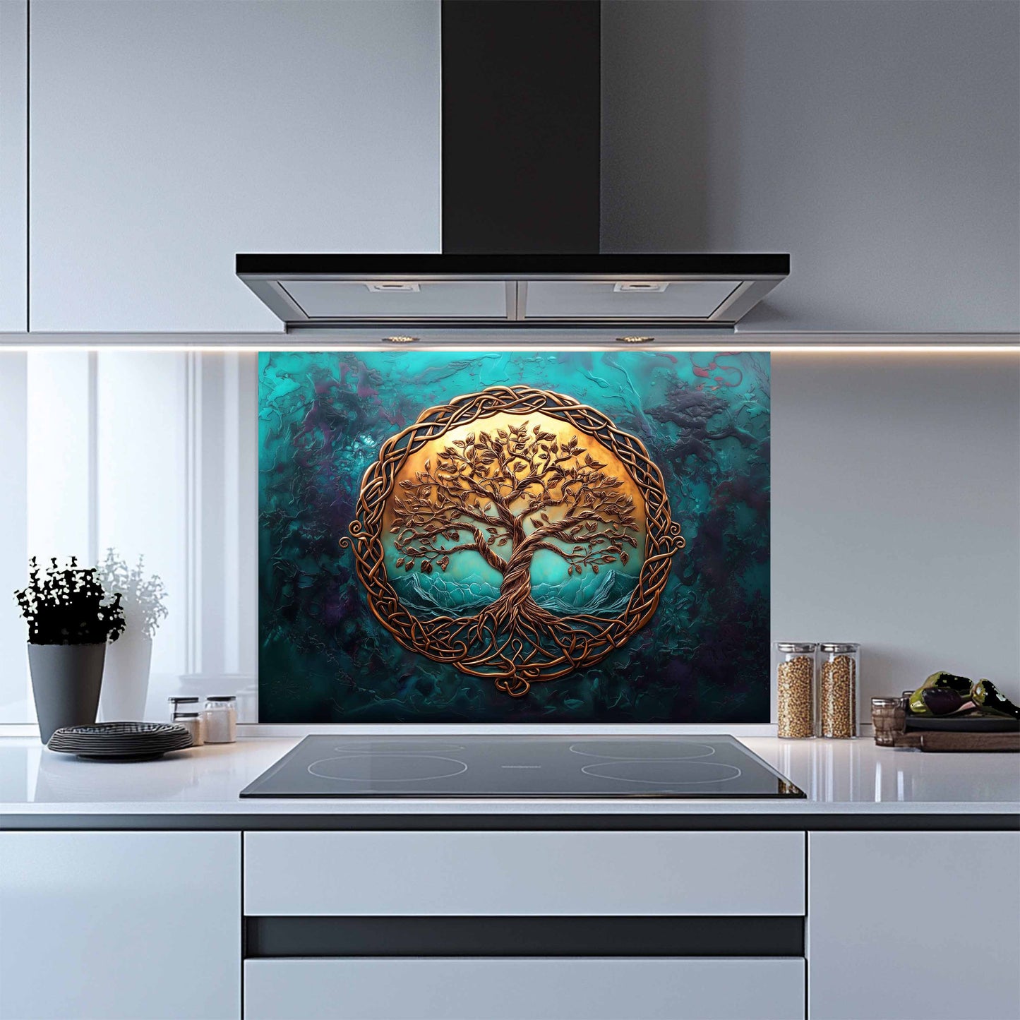 Custom Kitchen Backsplash – Emerald Life Tempered Glass Stove Backsplash