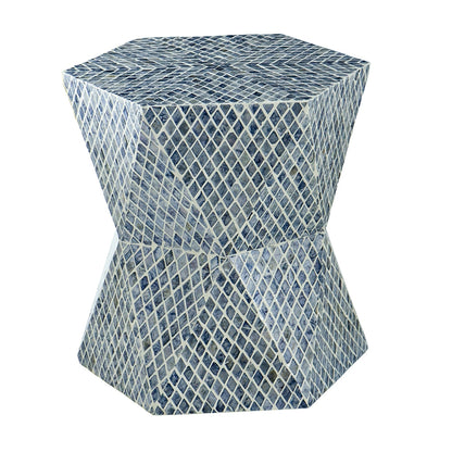19x19x20" Tapered Blue Garden Capiz Stool, Accent Side Table