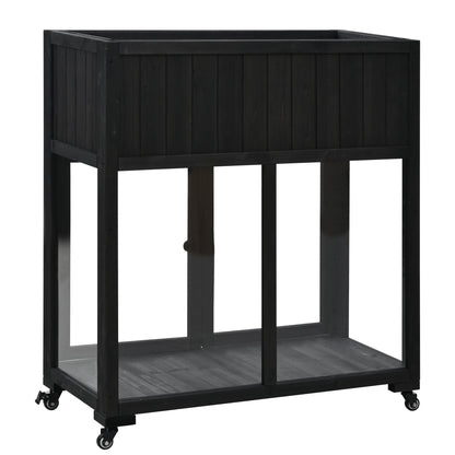 TOPMAX Patio Mini Wood Cold Frame Greenhouse with Wheels