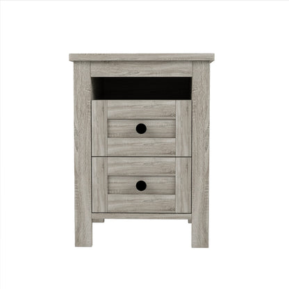 3-Pieces Bedroom Set Queen Size Farmhouse Platform Bed with Storage Headboard and Charging Station