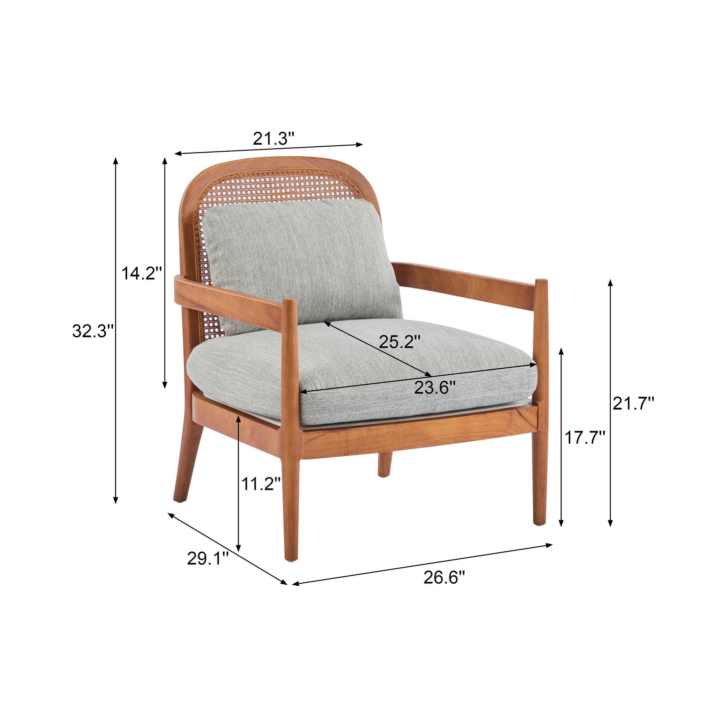 Elliston Rattan Backrest Solid Wood Accent Chair with Cushions - Set of 2