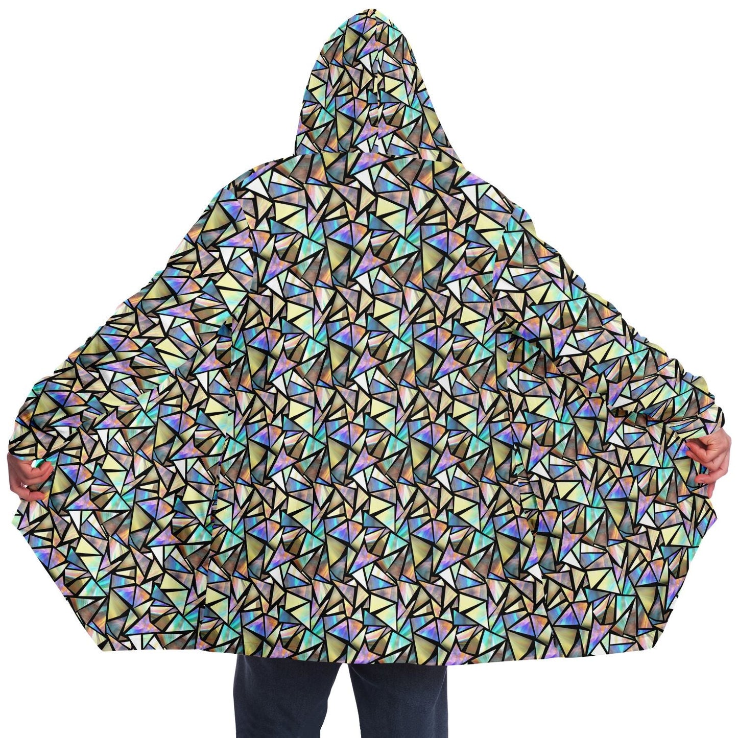 Geo Prism Cuddle Cloak | Unisex Minky Sherpa Lined Hooded Coat | Women and Mens Festival Coat | Mountain Fashion