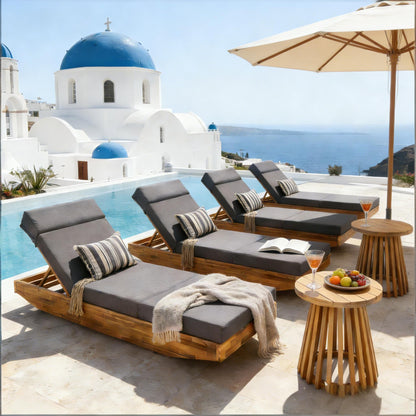Modern Acacia Wood Outdoor Chaise Lounge with Adjustable Headrest