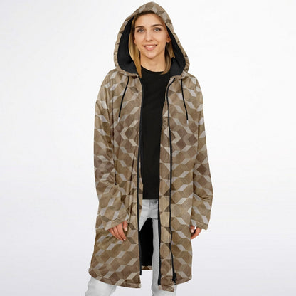 Gold Cube Cuddle Coat | Unisex Minky Sherpa Lined Coat with Hood, Zipper and Pockets | Women and Mens Festival Coat | Mountain Fashion